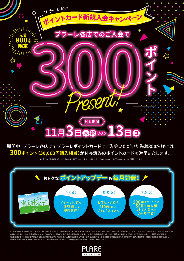 プラーレポイントカード新規入会キャンペーン | プラーレ松戸